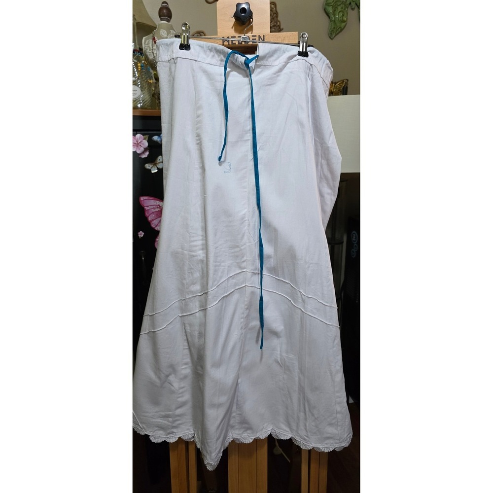 Viva 100% Cotton Scalloped Hem Skirt Drawstring Waist A-Line Petticoat Cottage